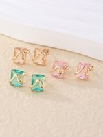 1 Pair Elegant Square Plating Inlay Metal Brass Zircon Gold Plated Ear Studs main image 1