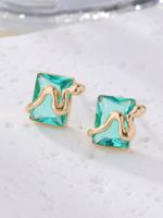 1 Pair Elegant Square Plating Inlay Metal Brass Zircon Gold Plated Ear Studs main image 7