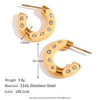 1 Pair Sweet Classic Style C Shape Enamel Plating Inlay Stainless Steel Rhinestones 18k Gold Plated Ear Studs main image 3