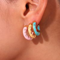 1 Pair Sweet Classic Style C Shape Enamel Plating Inlay Stainless Steel Rhinestones 18k Gold Plated Ear Studs main image 6