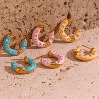 1 Pair Sweet Classic Style C Shape Enamel Plating Inlay Stainless Steel Rhinestones 18k Gold Plated Ear Studs main image 5