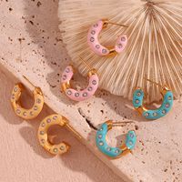 1 Pair Sweet Classic Style C Shape Enamel Plating Inlay Stainless Steel Rhinestones 18k Gold Plated Ear Studs main image 1