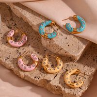 1 Pair Sweet Classic Style C Shape Enamel Plating Inlay Stainless Steel Rhinestones 18k Gold Plated Ear Studs main image 4