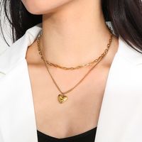 Stainless Steel Titanium Steel 18K Gold Plated Casual Modern Style Plating Heart Shape Layered Necklaces main image 6