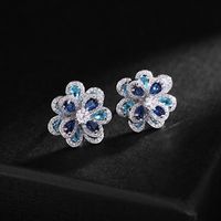 1 Pair Sweet Simple Style Flower Plating Inlay Copper Zircon K Gold Plated Rhodium Plated Ear Studs sku image 1