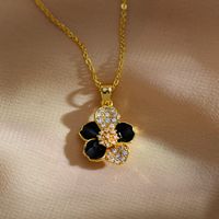 Elegant Sweet Flower Copper Inlay Zircon Earrings Necklace sku image 1