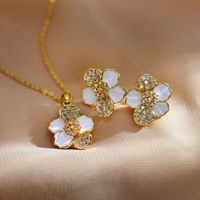Elegant Sweet Flower Copper Inlay Zircon Earrings Necklace main image 7