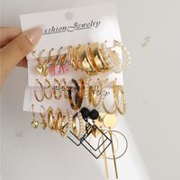 1 Set Elegant Retro Heart Shape Butterfly Leopard Inlay Arylic Alloy Artificial Pearls Earrings main image 1