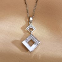 Retro Rhombus Titanium Steel Copper Enamel Inlay Zircon Pendant Necklace main image 3