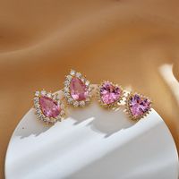 Elegant Sweet Water Droplets Heart Shape Copper Inlay Zircon Earrings Necklace main image 7