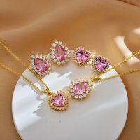 Elegant Sweet Water Droplets Heart Shape Copper Inlay Zircon Earrings Necklace main image 8