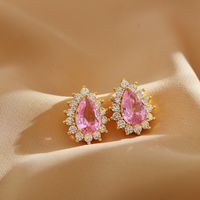 Elegant Sweet Water Droplets Heart Shape Copper Inlay Zircon Earrings Necklace main image 2