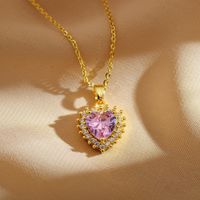Elegant Sweet Water Droplets Heart Shape Copper Inlay Zircon Earrings Necklace sku image 1