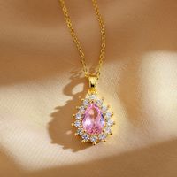 Elegant Sweet Water Droplets Heart Shape Copper Inlay Zircon Earrings Necklace main image 3