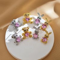 1 Paire Mignon Lapin Ours Incruster Le Cuivre Zircon Boucles D'oreilles main image 9