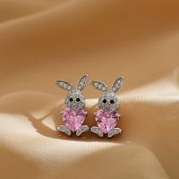 1 Pair Cute Rabbit Bear Inlay Copper Zircon Ear Studs main image 3