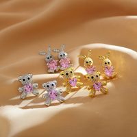 1 Paire Mignon Lapin Ours Incruster Le Cuivre Zircon Boucles D'oreilles main image 2