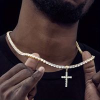 Hip-hop Cross Copper Inlay Zircon Men's Pendant Necklace main image 3