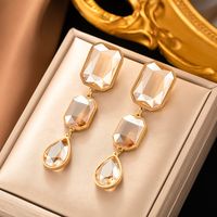 1 Pair Retro Roman Style Geometric Plating Inlay 304 Stainless Steel Artificial Rhinestones 18K Gold Plated Drop Earrings main image 1
