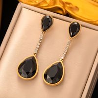 1 Pair Retro Roman Style Geometric Plating Inlay 304 Stainless Steel Artificial Rhinestones 18K Gold Plated Drop Earrings main image 4