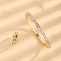 Elegant Solid Color Titanium Steel Plating Inlay Rhinestones 18k Gold Plated Rings Bracelets main image 5