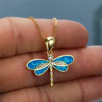 Pastoral Dragonfly Artificial Diamond Alloy Wholesale Pendant Necklace main image 4