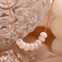 Vintage Style Classic Style Solid Color Stainless Steel Freshwater Pearl 18k Gold Plated Necklace In Bulk main image 3