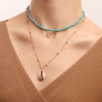 Vacances Lettre Coquille Alliage Turquoise De Gros Collier En Couches main image 5