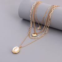 Modern Style Heart Shape Butterfly Shell Artificial Diamond Alloy Wholesale Layered Necklaces main image 4