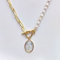 Modern Style Faith Oval Freshwater Pearl Shell Copper 18k Gold Plated Pendant Necklace In Bulk main image 5