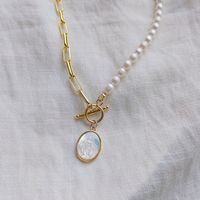 Modern Style Faith Oval Freshwater Pearl Shell Copper 18k Gold Plated Pendant Necklace In Bulk main image 4