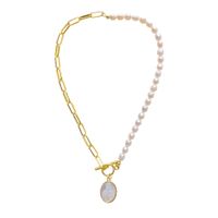 Modern Style Faith Oval Freshwater Pearl Shell Copper 18k Gold Plated Pendant Necklace In Bulk sku image 1