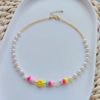 Vacation Smiley Face Flower Resin Freshwater Pearl Copper Necklace In Bulk main image 1
