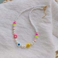 Vacation Smiley Face Flower Resin Freshwater Pearl Copper Necklace In Bulk main image 4