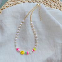 Vacation Smiley Face Flower Resin Freshwater Pearl Copper Necklace In Bulk main image 2