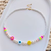 Vacation Smiley Face Flower Resin Freshwater Pearl Copper Necklace In Bulk sku image 1