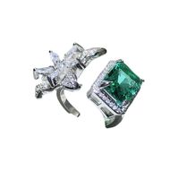 Glam Square Flower Brass Inlay Zircon Open Rings main image 3
