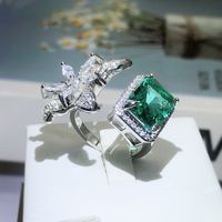 Glam Square Flower Brass Inlay Zircon Open Rings main image 2