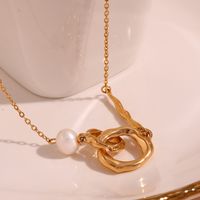 Simple Style Classic Style Double Ring Pearl Stainless Steel Plating 18k Gold Plated Necklace main image 4
