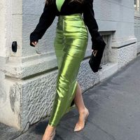 Summer Sexy Solid Color Pu Polyester Maxi Long Dress Skirts main image 4