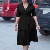 Women's Sheath Dress Elegant V Neck Button Half Sleeve Solid Color Midi Dress Banquet main image 3