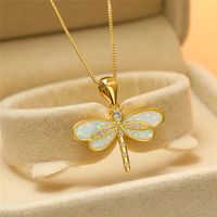 Pastoral Dragonfly Artificial Diamond Alloy Wholesale Pendant Necklace main image 6