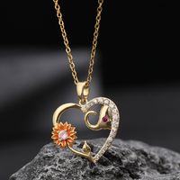 Modern Style Heart Shape Elephant Titanium Steel Inlay Artificial Diamond Pendant Necklace main image 1