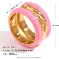 Vintage Style Classic Style Stripe Stainless Steel Enamel Plating 18k Gold Plated Wide Band Rings main image 5
