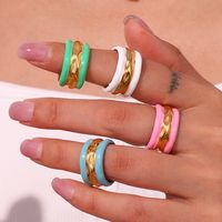 Vintage Style Classic Style Stripe Stainless Steel Enamel Plating 18k Gold Plated Wide Band Rings main image 2