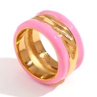 Vintage Style Classic Style Stripe Stainless Steel Enamel Plating 18k Gold Plated Wide Band Rings sku image 7