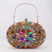 Red Green Blue Pu Leather Polyester Flower Rhinestone Oval Evening Bags sku image 13