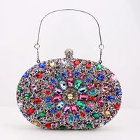 Red Green Blue Pu Leather Polyester Flower Rhinestone Oval Evening Bags sku image 10