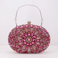 Red Green Blue Pu Leather Polyester Flower Rhinestone Oval Evening Bags sku image 12
