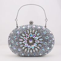 Red Green Blue Pu Leather Polyester Flower Rhinestone Oval Evening Bags sku image 11